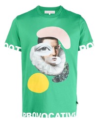Мужская зеленая футболка с круглым вырезом с принтом от Walter Van Beirendonck