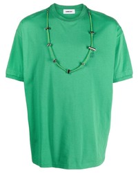 Зеленая футболка с круглым вырезом с украшением