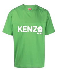 Зеленая футболка с круглым вырезом с цветочным принтом