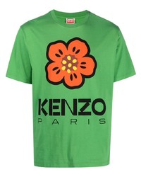 Мужская зеленая футболка с круглым вырезом с цветочным принтом от Kenzo