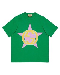 Зеленая футболка с круглым вырезом со звездами