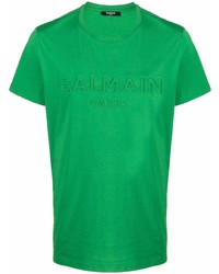 Мужская зеленая футболка с круглым вырезом от Balmain