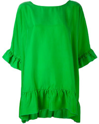 Зеленая шелковая блузка с рюшами от P.A.R.O.S.H.