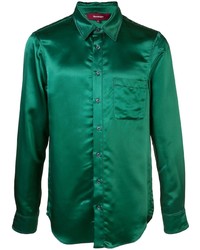 Зеленая шелковая рубашка с длинным рукавом
