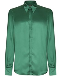 Мужская зеленая шелковая рубашка с длинным рукавом от Dolce & Gabbana