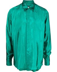 Мужская зеленая шелковая рубашка с длинным рукавом от MSGM