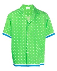 Мужская зеленая шелковая рубашка с коротким рукавом в горошек от P.A.R.O.S.H.