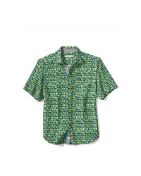 Зеленая шелковая рубашка с коротким рукавом с принтом