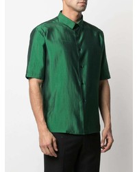 Мужская зеленая шелковая рубашка с коротким рукавом от Saint Laurent