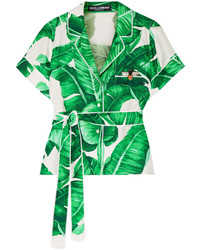Женская зеленая шелковая рубашка с принтом от Dolce & Gabbana