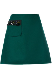 Зеленая шерстяная юбка с украшением от No.21