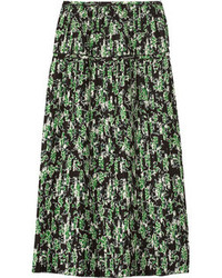 Зеленая шифоновая юбка-миди с принтом