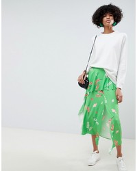 Зеленая юбка-миди с цветочным принтом от ASOS DESIGN