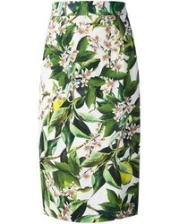 Зеленая юбка-миди с цветочным принтом от Dolce & Gabbana