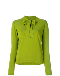 Зелено-желтая блузка с длинным рукавом