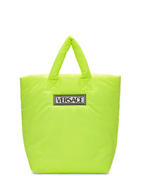 Зелено-желтая большая сумка из плотной ткани