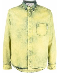 Зелено-желтая джинсовая рубашка