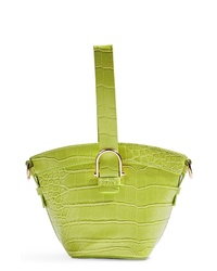 Зелено-желтая кожаная сумка-мешок