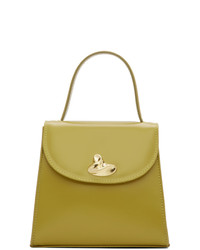 Зелено-желтая кожаная сумка-саквояж