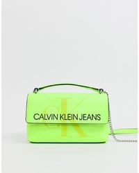Зелено-желтая кожаная сумка через плечо от Calvin Klein Jeans