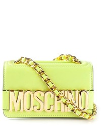 Зелено-желтая кожаная сумка через плечо от Moschino