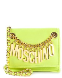 Зелено-желтая кожаная сумка через плечо от Moschino