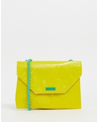 Зелено-желтая кожаная сумка через плечо от Pull&Bear