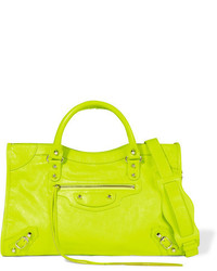 Женская зелено-желтая кожаная сумка от Balenciaga
