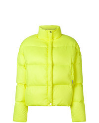 Зелено-желтая куртка-пуховик