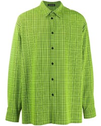 Мужская зелено-желтая рубашка с длинным рукавом в шотландскую клетку от Balenciaga