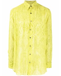 Зелено-желтая рубашка с длинным рукавом с "огурцами"
