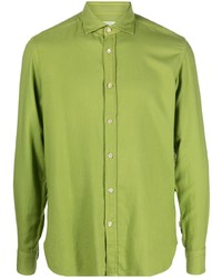 Мужская зелено-желтая рубашка с длинным рукавом от Boglioli