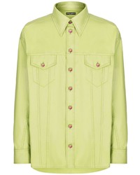 Мужская зелено-желтая рубашка с длинным рукавом от Dolce & Gabbana