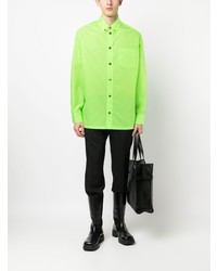 Мужская зелено-желтая рубашка с длинным рукавом от Versace