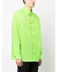Мужская зелено-желтая рубашка с длинным рукавом от Versace