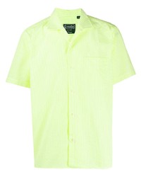 Зелено-желтая рубашка с коротким рукавом в вертикальную полоску