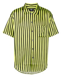 Мужская зелено-желтая рубашка с коротким рукавом в вертикальную полоску от Stussy
