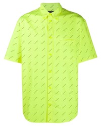 Мужская зелено-желтая рубашка с коротким рукавом с принтом от Balenciaga