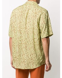 Мужская зелено-желтая рубашка с коротким рукавом с принтом от Nanushka