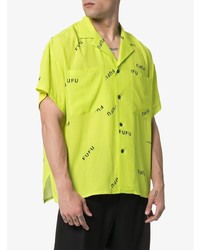 Мужская зелено-желтая рубашка с коротким рукавом с принтом от Duo