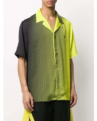 Мужская зелено-желтая рубашка с коротким рукавом с принтом от Marcelo Burlon County of Milan