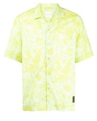 Мужская зелено-желтая рубашка с коротким рукавом с цветочным принтом от Paul Smith