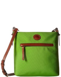 Зелено-желтая сумка из плотной ткани