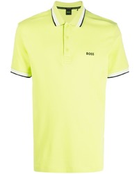 Мужская зелено-желтая футболка-поло с вышивкой от BOSS
