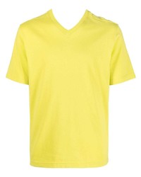 Мужская зелено-желтая футболка с v-образным вырезом от Bottega Veneta