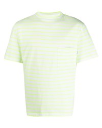 Зелено-желтая футболка с круглым вырезом в горизонтальную полоску