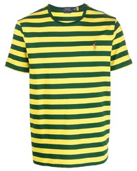 Мужская зелено-желтая футболка с круглым вырезом в горизонтальную полоску от Polo Ralph Lauren