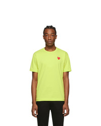 Зелено-желтая футболка с круглым вырезом с вышивкой