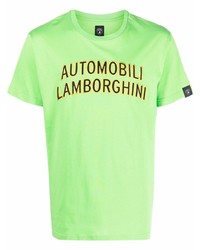 Мужская зелено-желтая футболка с круглым вырезом с вышивкой от Automobili Lamborghini