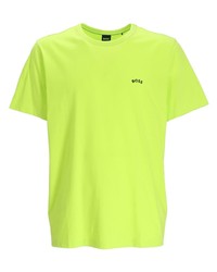 Мужская зелено-желтая футболка с круглым вырезом с вышивкой от BOSS